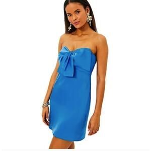 Lilly Pulitzer Carlynn Satin Bow Strapless Mini Dress Blue 8 Chic Party Flirty